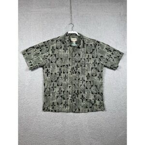 Cooke Street Honolulu Men's Hawaiian Shirt 2XL Black‎ Green Geometric Tribal